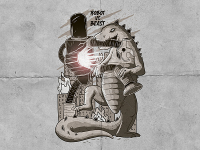 Robot VS Beast character colors design draw funny graphic inspiration lettering shirt tee vector work