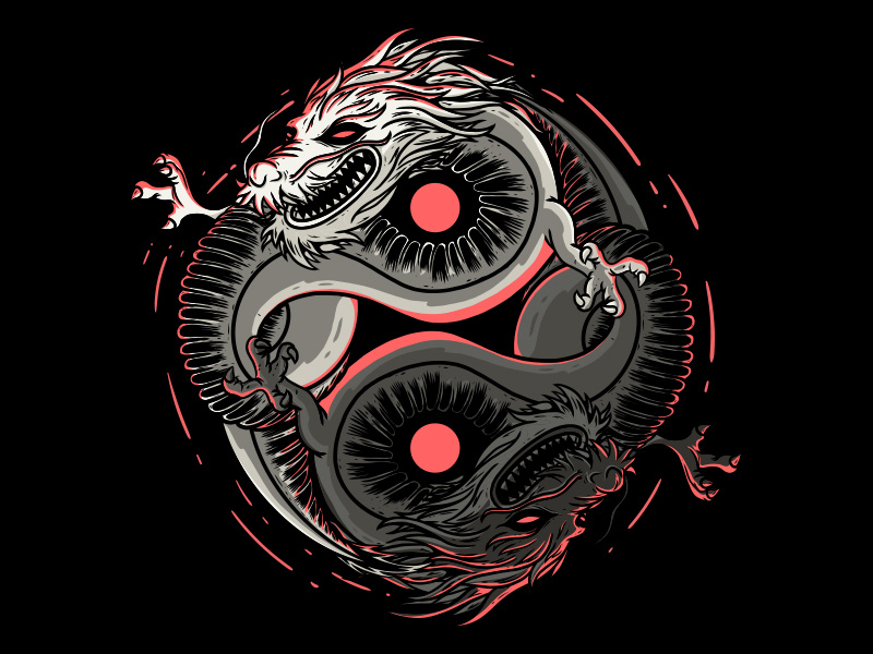 Double Dragon animal icon branding cartoon logo style illustration tee work comics cool inspiration poster art graphic shirt design colors character vector