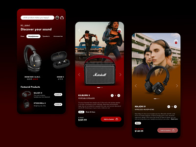 Marshall E-Commerce App UI Design app design e commerce mobile music ux