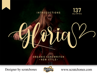 Gloria | Script-Handwriting Font branding brush font calligraphy dafont design download font free font hand writing handwriting handwritten illustration logo romantic font scratchones scratchones.com script ui ux vector wedding font