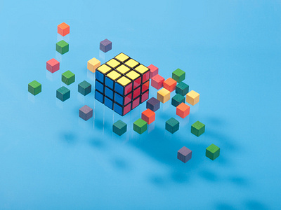 floating cubes Fly on blue background
