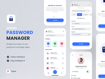 Password Manager App UI Concept - Mobile App app clean ui concept figma free download interface manager minimal mobile app password keeper password manager secure ui ui inspiration