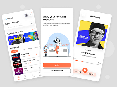 Podcast App - Mobile appfor podcasts & Music design podcas podcastapp typography ui uidesign uiux uxdesigner web design