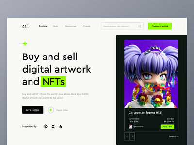 NFTs marketplace hero web design aesthetic artwork design figma nft nft web design nftcommunity nfts ui uidesign uidesigner userexperiencedesign uxdesign uxuidesign webdesign