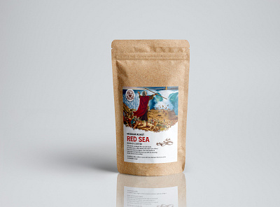 Red Sea Blend Coffee Label Design adobe photoshop coffee coffee label coffee packaging coffee packing coffee sticker design graphics deisgn packaging deisgn pouch packaging product packaging