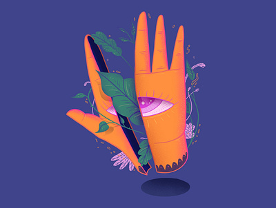 life design eye hand illustrator leaves orange plant procreate pruple snake