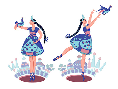 Russian style dance girl illustration russia vector