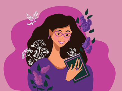 Self-portrait brunette girl illustration portrait vector violet woman