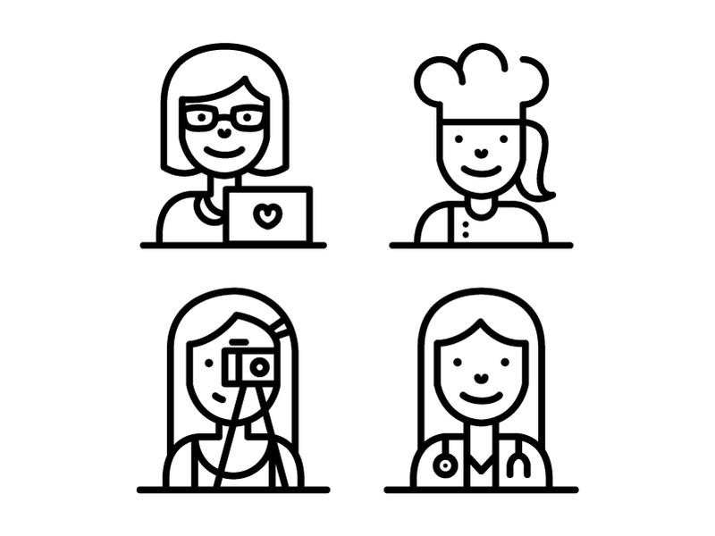 Girl Employees characters employees flat design fun girls outline stroke