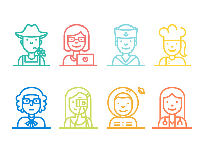 Young Employees boys characters employees flat design fun outline stroke