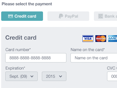 Payment Information Registration bank account credit card dropdown flat form input payment paypal registration