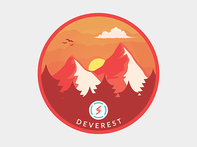 Deverest Sticker- Red Version badge birds cloud developing illustration mountain pine red sky snow sticker sun