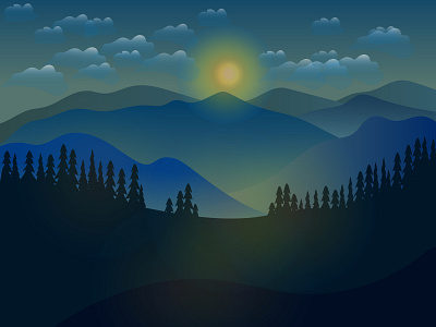 foggy morning mountain view animation art design flat illustration illustrator vector