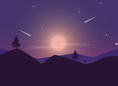 beautiful night sky animation art design flat illustration illustrator vector web website