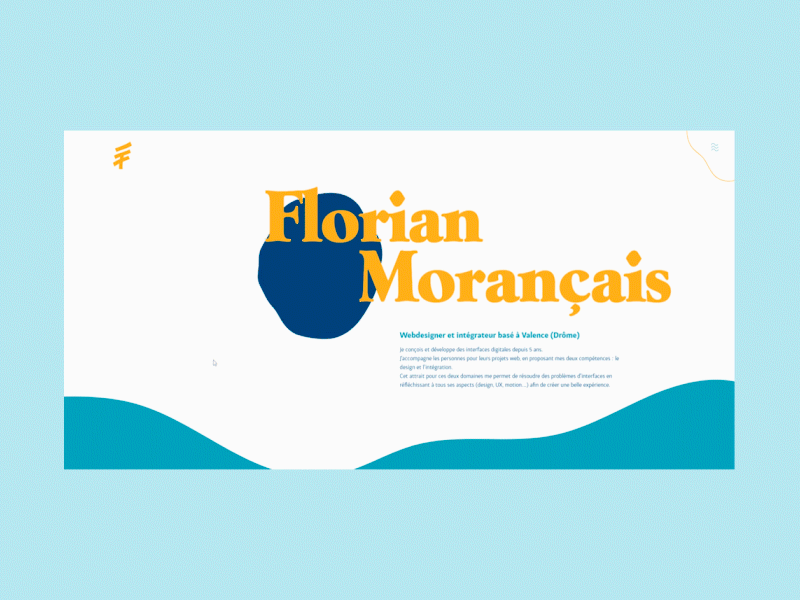 New Portfolio - Homepage hero animation art direction blob blue branding design home homepage minimal motion portfolio ui ux water wave webdesign white yellow