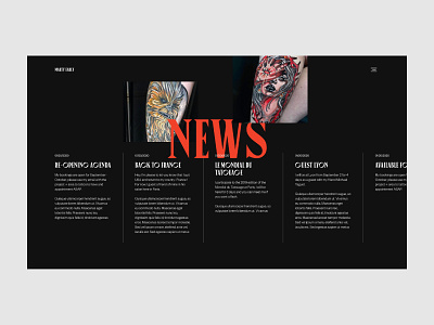 Marty Early - News page art direction black black white clean design horizontal scroll layout minimal motion news page red tattoo tattoo art tattoo artist typography ui ui design ux webdesign website