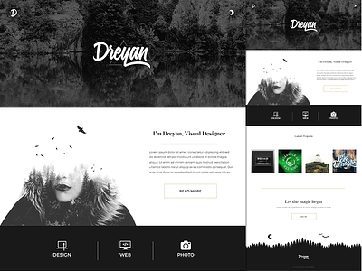 Dreyan Homepage black homepage minimal personnal website white