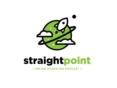 Straight Point Podcast Logo flat illustration logo marketing online planet ship vector