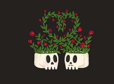 Rosie Skulls design halloween hearts illustration love plants procreate procreate app roses skulls