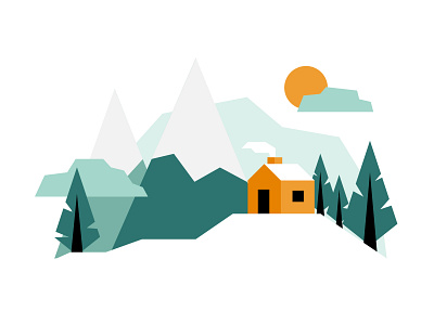Cozy Cabin cabin chimney cozy design flat icon illustration mountains smoke snow tree vector web winter