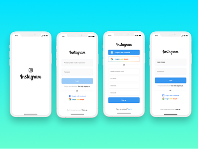 Redesigning Instagram Sign in & Sign up Screens branding dailyui design icon illustration logo typography uiux ux