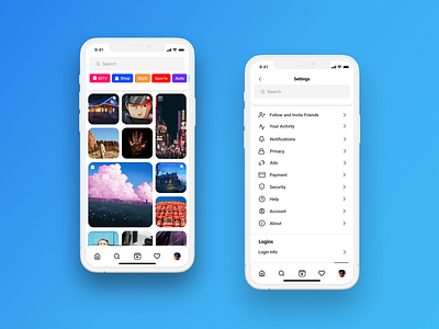 Redesigning Instagram Application Explore & Settings Screens