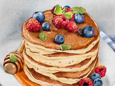 Pancakes berries digitalart digitalpainting food food and drink food illustration illustration menu restaurant tasty