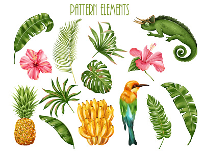 Tropical pattern elements clothes decoration design digitalart digitalpainting illustration pattern tropical