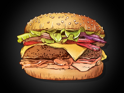 Burger burger caffe comic design digitalart digitalpainting fastfood food food and drink illustration menu tasty vintage