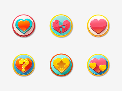 Game icons with hearts. broken heart button game heart icon question set st. valentines day star