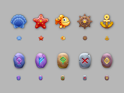 A collection of gaming icons. Sea and Runes.