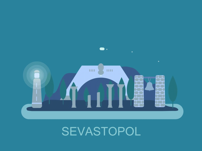 Sevastopol is a white city by the sea animation city day dolphin lighthouse monument mountain night sailboat sea shore town
