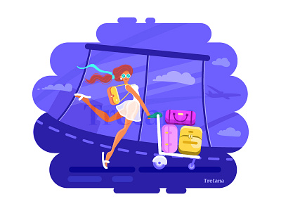Airport aircraft airport flat girl luggage suitcase vector