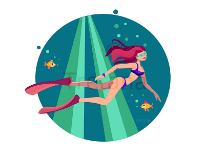 Сute diver diver diving flat girl icon sea sexy summer vector