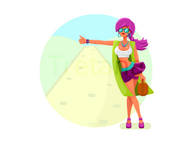 Hitch-hiking cartoon flat girl hike hitch hike hitchhiking icon illustration road sexy vector