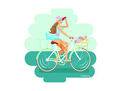 Cute girl on bicycle bicycle bike cartoon character cycle flat girl icon vector wheel