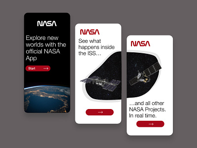 NASA Mobile App Onboarding UI Concept adobe xd app clean dark design minimal modern ui uidesign uiux ux xd