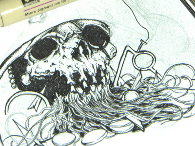 Black Beard drawing illustration inking micron skull