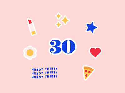 ✨ 💄 🌸 3️⃣ 0️⃣ 🍕 ❤️ ⭐ bday birthday flat illustration lipstick minimal old party pizza sparkles stickers