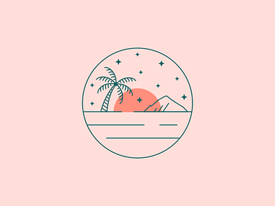 ☁️ 🏝 beach flat hawaii illustration maui mountains palm tree sunset