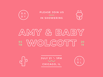 🍼 💌 baby baby girl baby shower cactus flat invitation invite llama minimal party