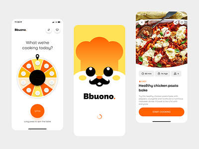 Bbuono - Recipe app app branding cook design food app foodie illustration ingredients logo mascot logo minimalist recipe app recipes spin ui ux wheel