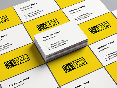 Cineaction blackpresentation branding business cards cinema colorful identity logo print yellow