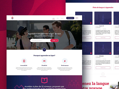 E Learning landing page blue course elearning icon landing page language learn page red video webdesign