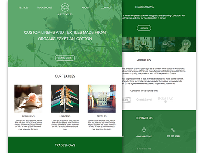 AlexTextile branding clean clothing cotton egypt flat green homepage logo map minimal website