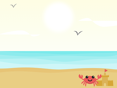 Summer illustration background beach birds castle clouds crab illustration sand summer sun water waves