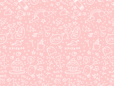 College Doodle | Hand Drawn Line Marker Seamless Pattern batóry college cupcake doodle hand drawn kawaii line marker pattern rainbow seamless skull