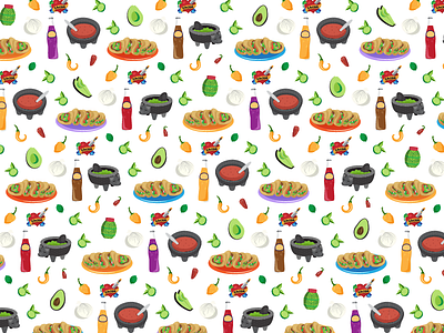 Pattern | Tacos & Joyas avocado batóry chile chilli guacamole illustration joya lemon pattern taco vector
