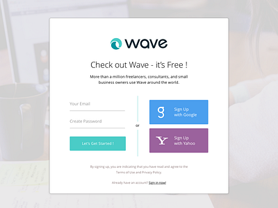 Wave Sign Up apps daily financial flat google landing page one page responsive sign up ux web yahoo