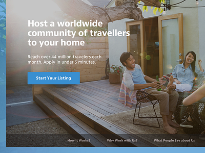 Snippet of host landing page community fold hero host landing listing tab travel web